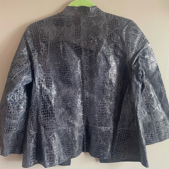 Chico's Shiny Black Croc-Pattern Leather Jacket - Picture 2 of 5